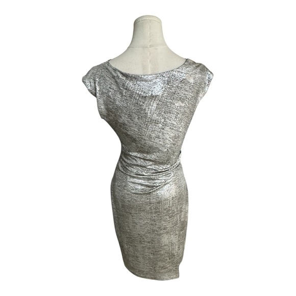 Vince Camuto Shimmery Silver Metallic Knit Cowl Neck Sheath Dress Size 6 Party - Picture 5 of 9